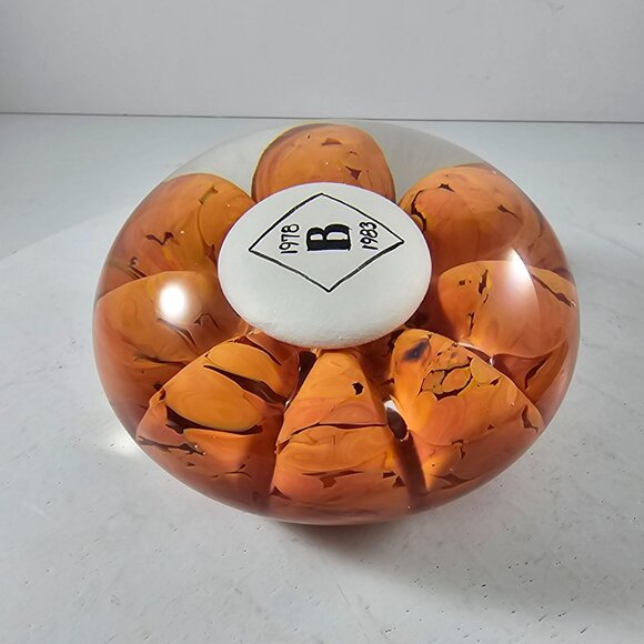 Rare Boyd Art Glass 1983 5th Anniversary Paperweight Orange 4.5" - Picture 8 of 9